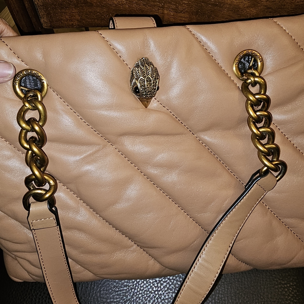 Kurt Geiger Tan Quilted Shoulder Bag with Gold Chain